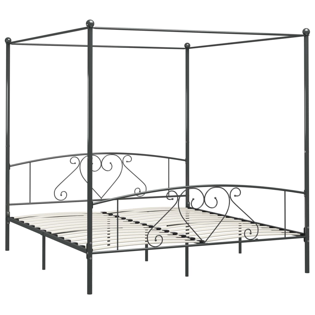 284445 vidaXL Canopy Bed Frame without Mattress Grey Metal 180x200 cm Super King